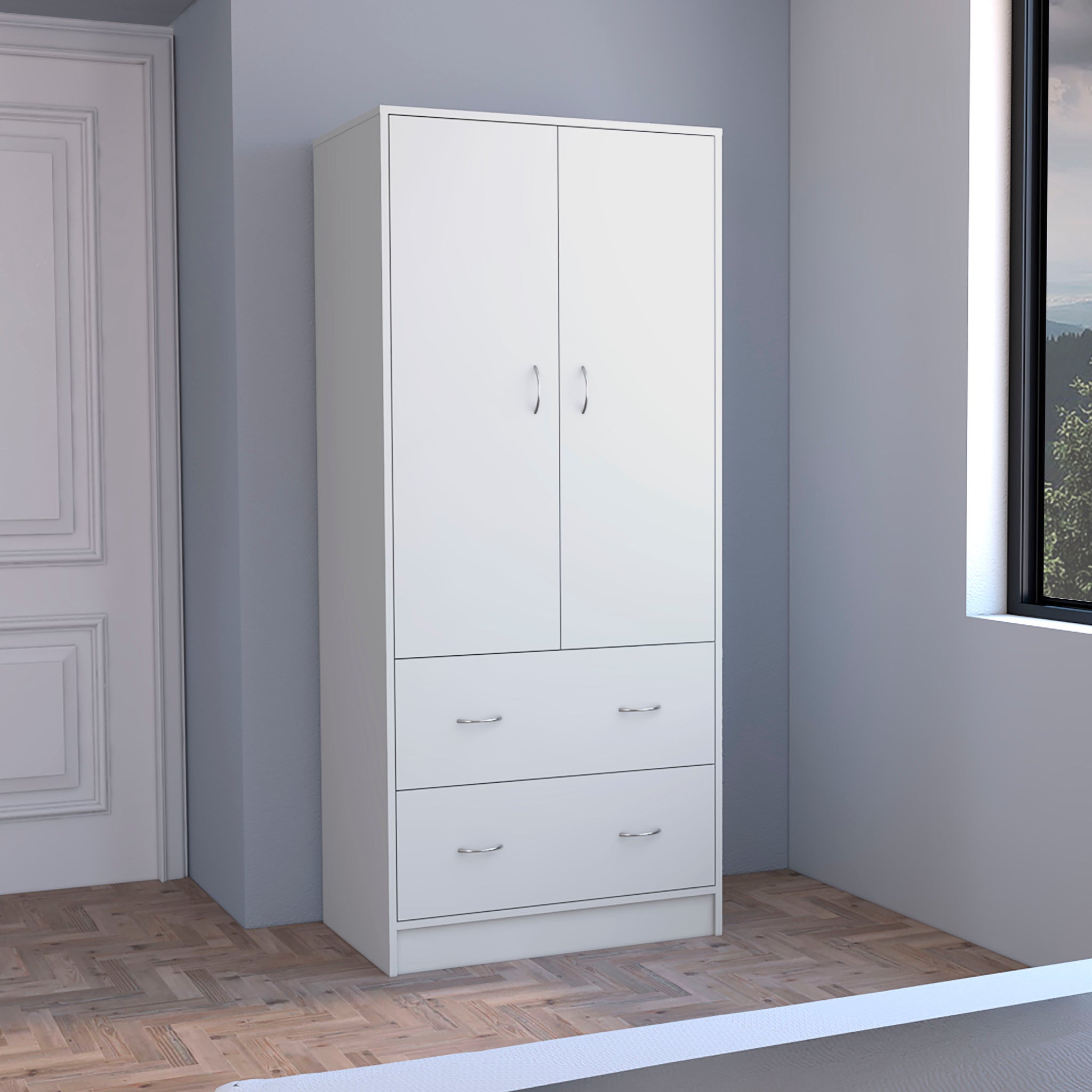 Taly 2 Doors 2 Drawers Armoire White White Bedroom Modern Particle Board