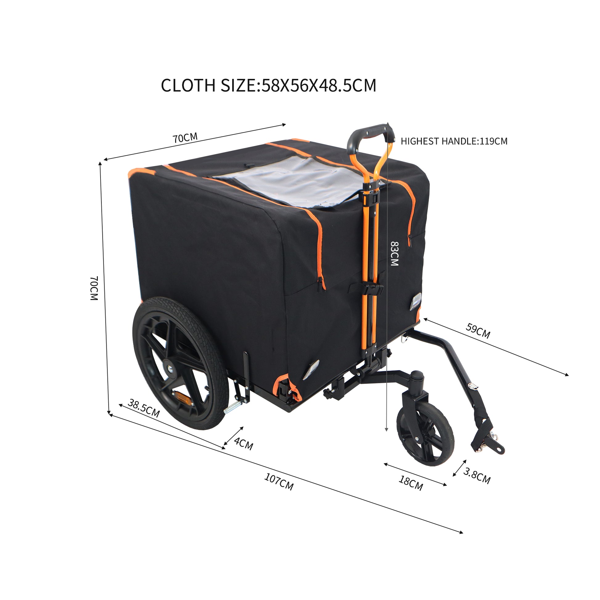 Foldable Pet Jogging Stroller Dog Carriers Bicycle Trailer Pet Dog Cat Bike Trailer Orange And Black Ideal For Small Pets Black Oxford Fabric Metal