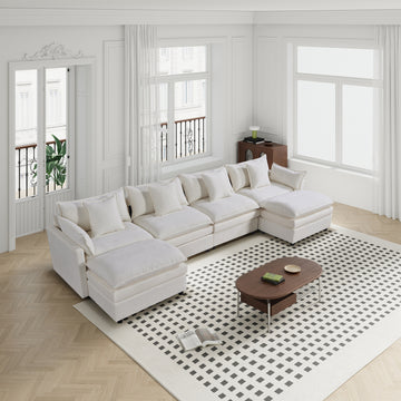 142.52"Modern Chenille U Shaped Sectional Sofa With Convertible Chaise, Comfy Cloud Couch Deep Sectional Sofa With Ottomans For Living Room White Wood Foam Chenille 4 Seat