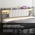 King Size Bed Frame With Led Light & Power Outlet, Platform Bed With Upholstered Headboard And Storage, Sturdy Metal Slats Support, No Box Spring Needed, Easy Assembly, Noise Free Box Spring Not Required King Dark Oak Metal Bedroom Modern Bed Frame Mdf