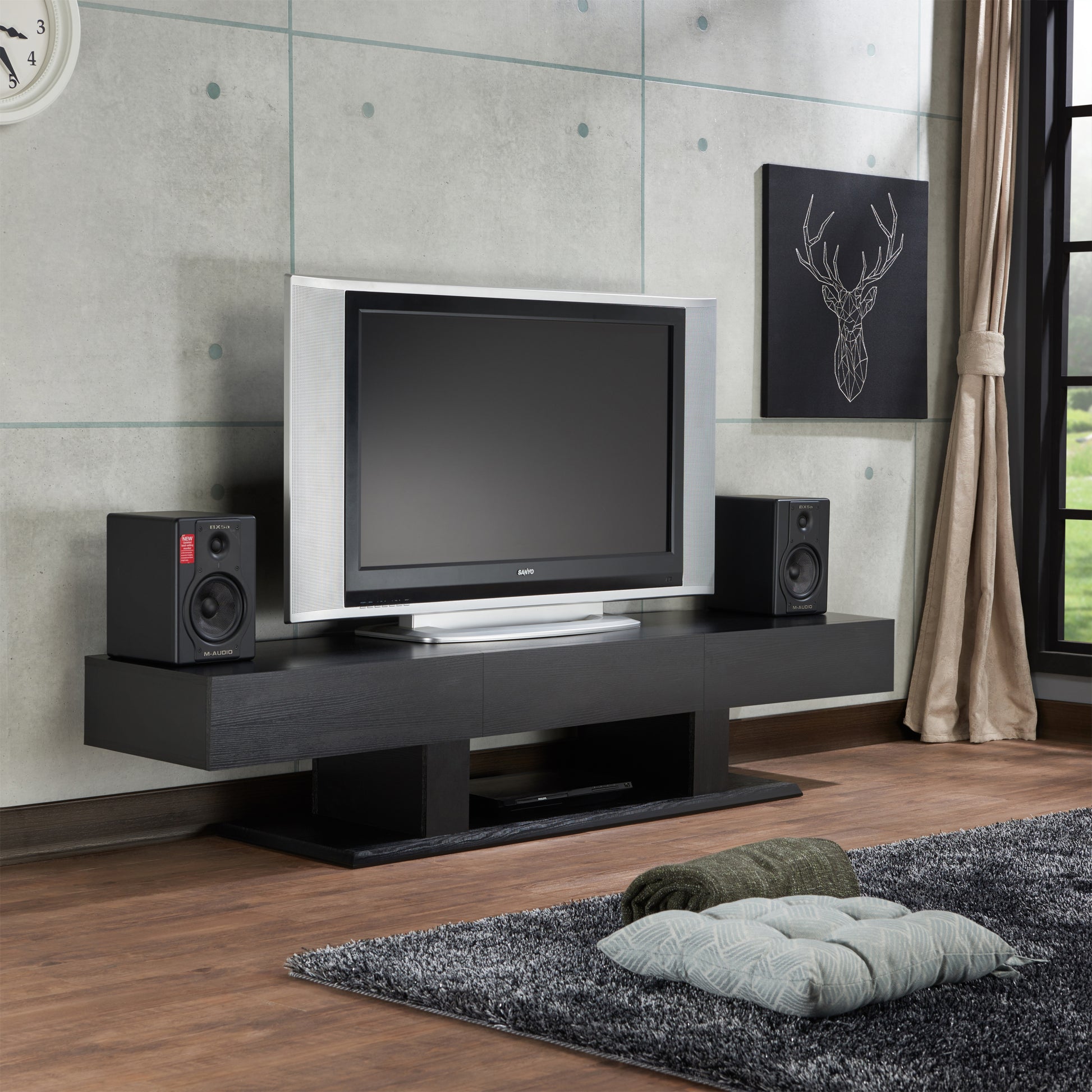 Black 3 Drawer Tv Stand Black Primary Living Space 50 59 Inches Transitional Wood