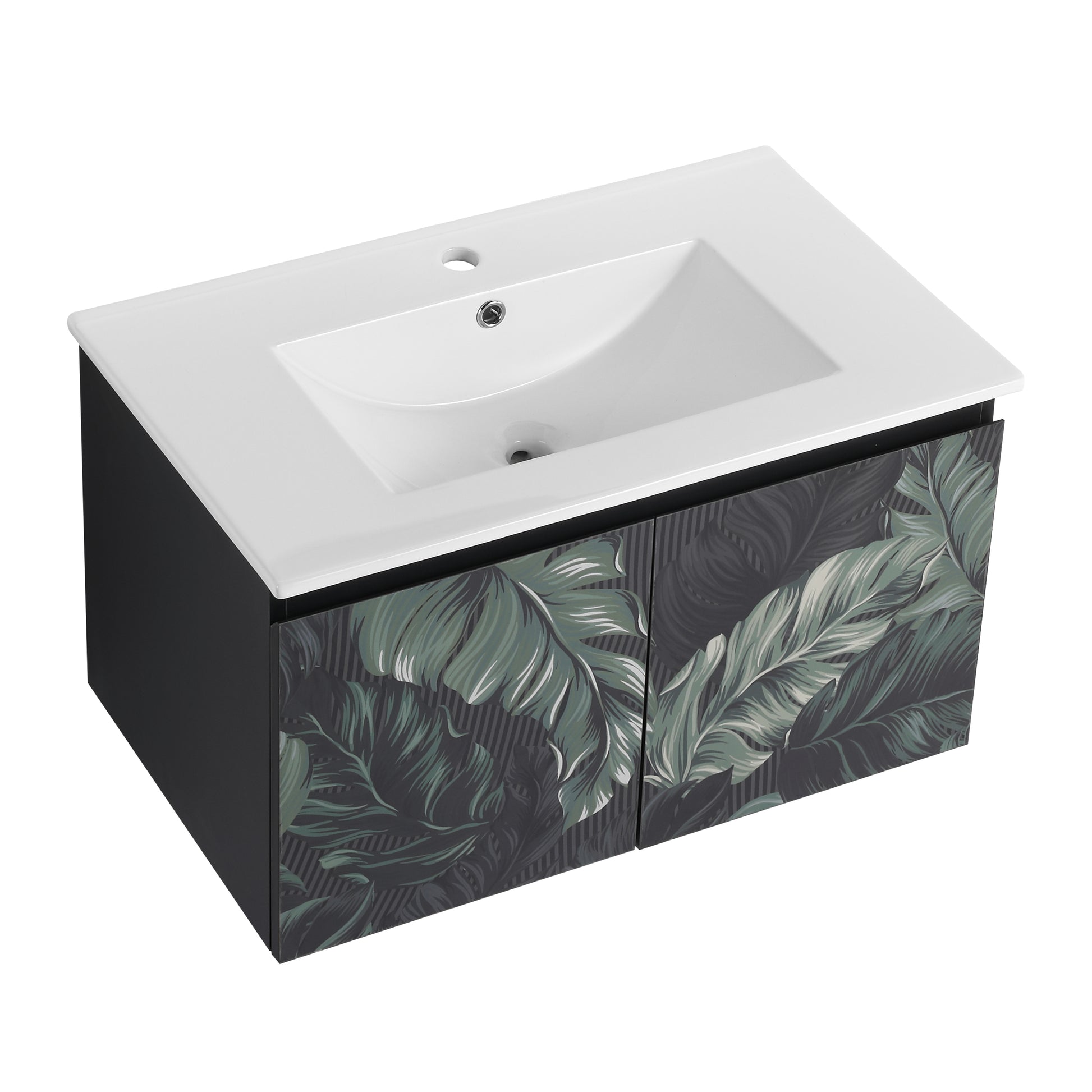 30'' Floating Wall Mounted Bathroom Vanity With Ceramics Sink & Soft Close Cabinet Door, Kd Package Black Bathroom Modern Plywood