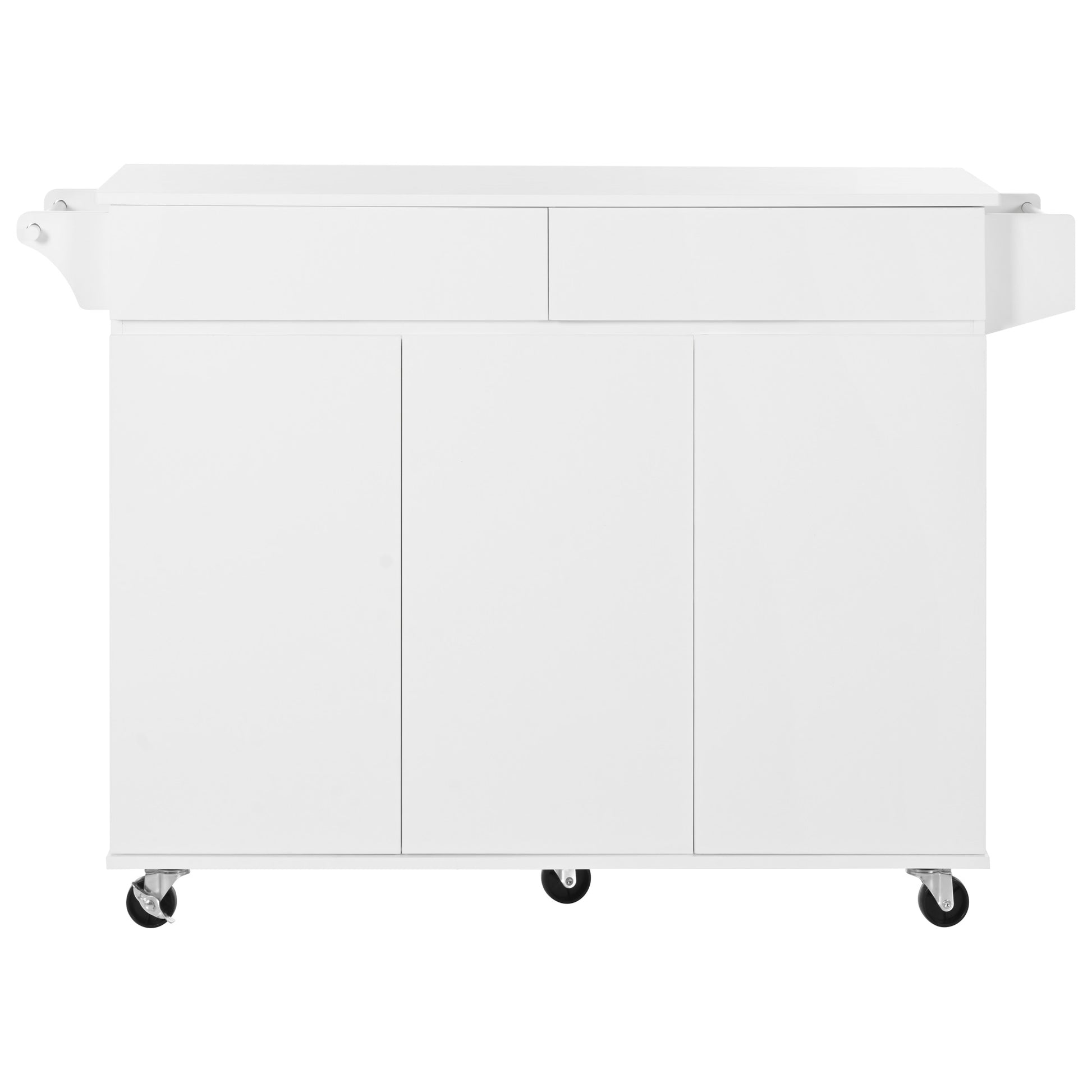 K&K 53.2'' Kitchen Island With Drop Leaf, Kitchen Storage Cart With Spice Rack, Towel Rack And 2 Drawers, Rolling Kitchen Island On Wheels With Adjustable Shelves For Kitchen, Dining Room, White White Brown Kitchen Artsy,Casual,Classic,Minimalist,Modern