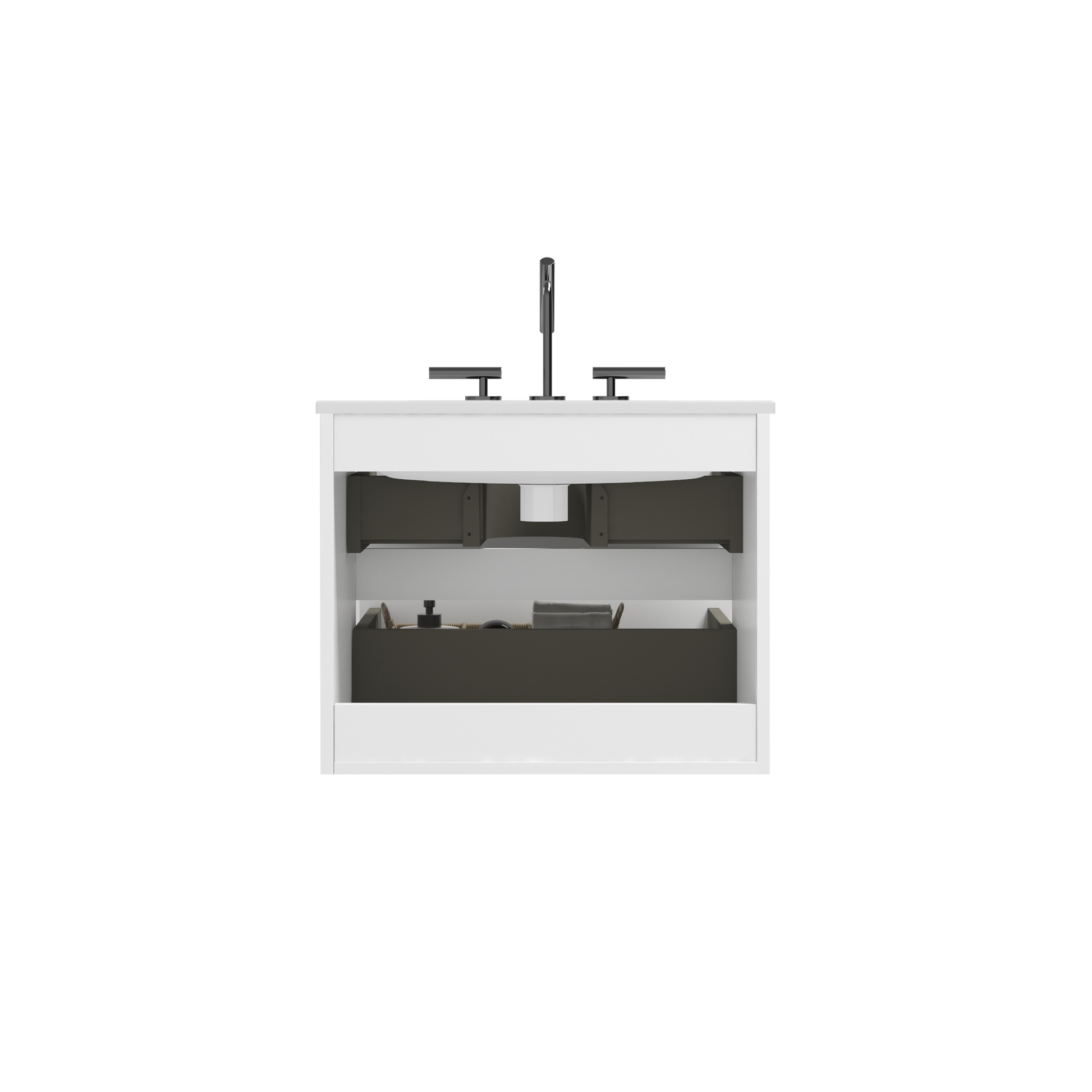 Tia 24" Wall Mount White Glossy Bathroom Vanity With Ceramic Sink With Three Faucet Holes, Large Storage Floating Bathroom Vanity For Bathroom, One Piece Sink Basin Without Drain, Pre Assembled