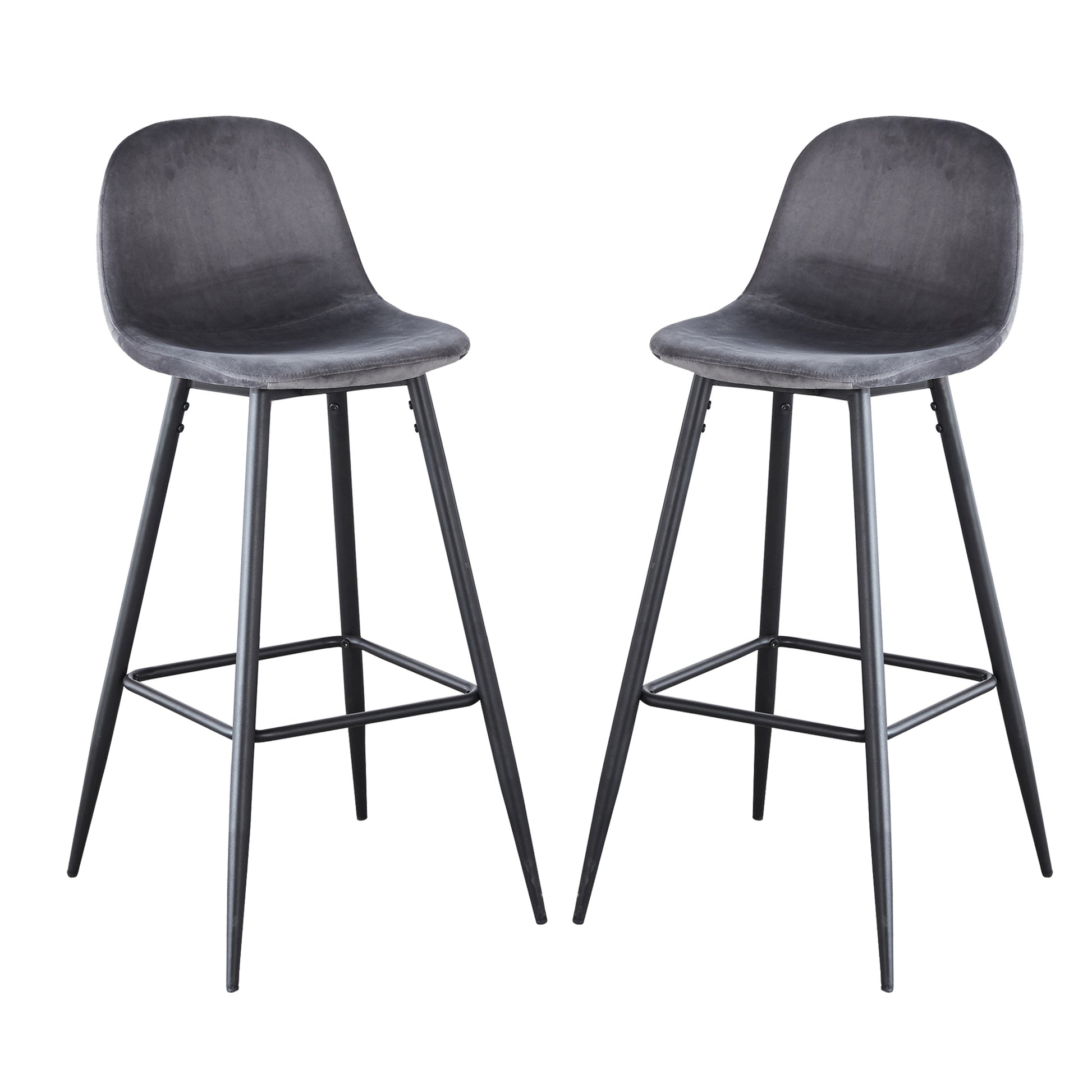Bar Stools Set Of 2, 30 Inches Velvet Barstool Modern Counter Bar Height Chair With Back, Sturdy Metal Legs & Footrests, Easy Assembly, Island Stool For Kitchen Bar Dark Grey Velvet