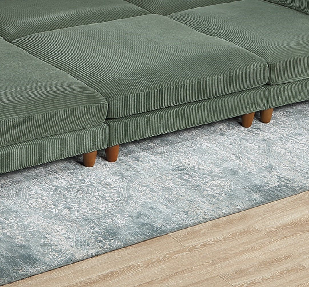 Living Room Furniture 1Pc Cocktail Ottoman Sage Color Corduroy Cushion Extra Large Ottoman Wood Legs Sage Primary Living Space Green Contemporary,Modern Square Corduroy