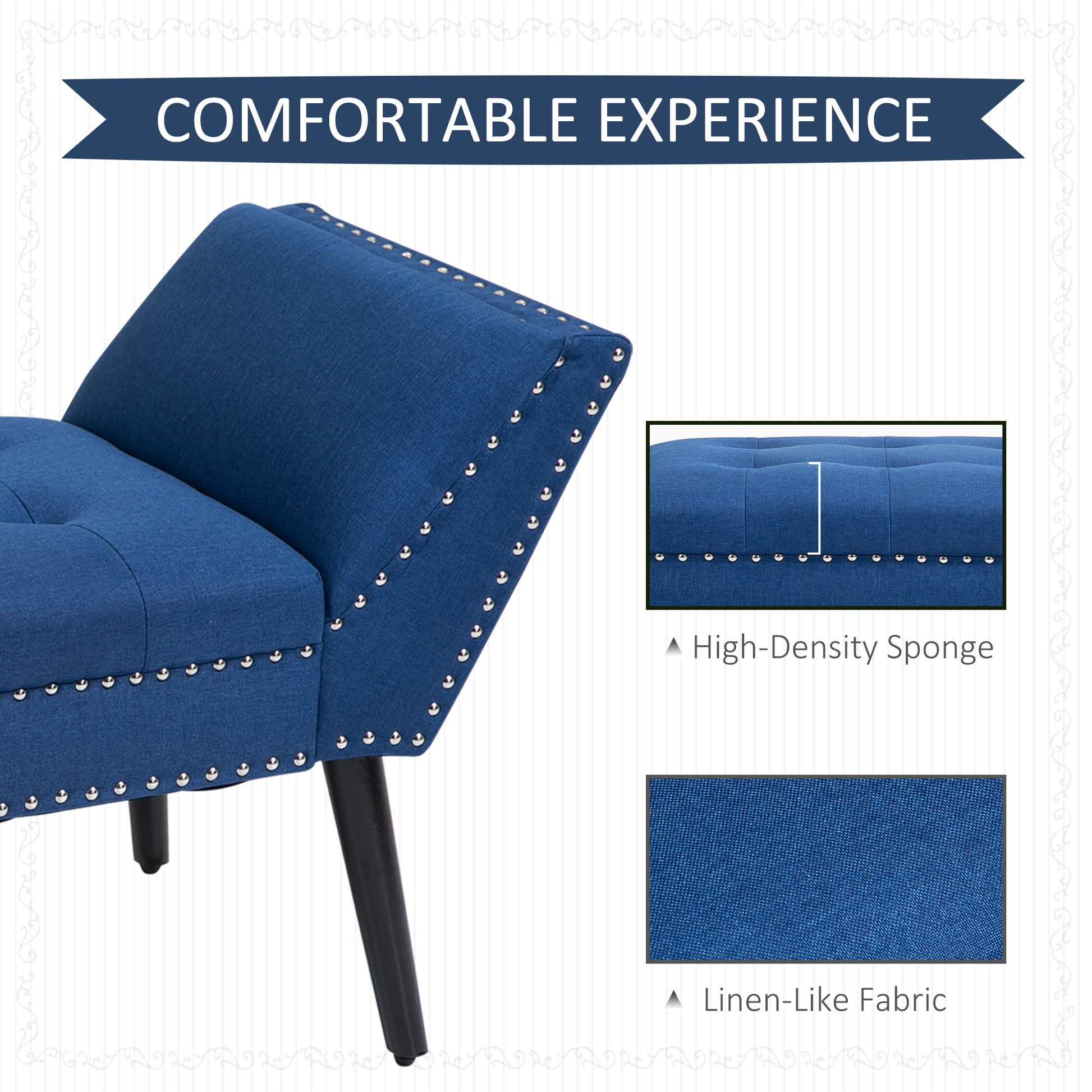 Homcom Modern Button Tufted Sitting Bench, Accent Fabric Upholstered Ottoman For Bedroom Or Living Room, Blue Blue Polyester