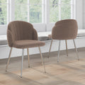 Modern Simple Brown Teddy Fleece Dining Chair Fabric Upholstered Chairs Home Bedroom Stool Back Dressing Chair Chrome Metal Legs Set Of 2 Brown Foam Metal