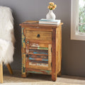 Side Table With Drawer Natural Wood Metal