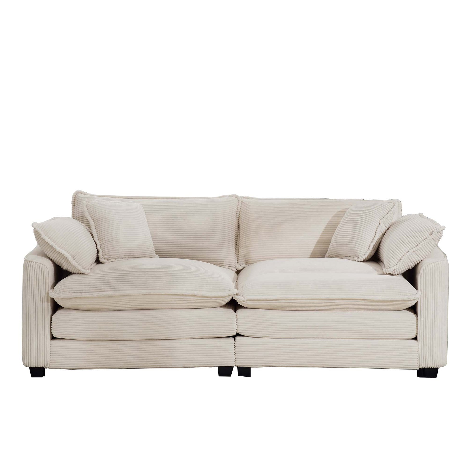 Modern Fabric Living Room Sofa 2 Seater Sofa With 4 Pillows ,Upholstered Large And Deep Seating 2 Seat Loveseat Sofa, Light Beige Corduroy Beige Corduroy 2 Seat