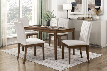 Contemporary Brown Finish 5Pc Dining Table Set With 4 Upholstered Chairs Wooden Kitchen Dining Furniture Upholstered Chair Wood Brown Seats 4 Wood Dining Room 4 Leg Rectangular Dining Table With