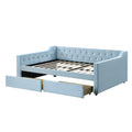 Full Size Upholstered Tufted Daybed With 2 Drawers, Blue Box Spring Not Required Full Blue Wood Daybeds Velvet Upholstered