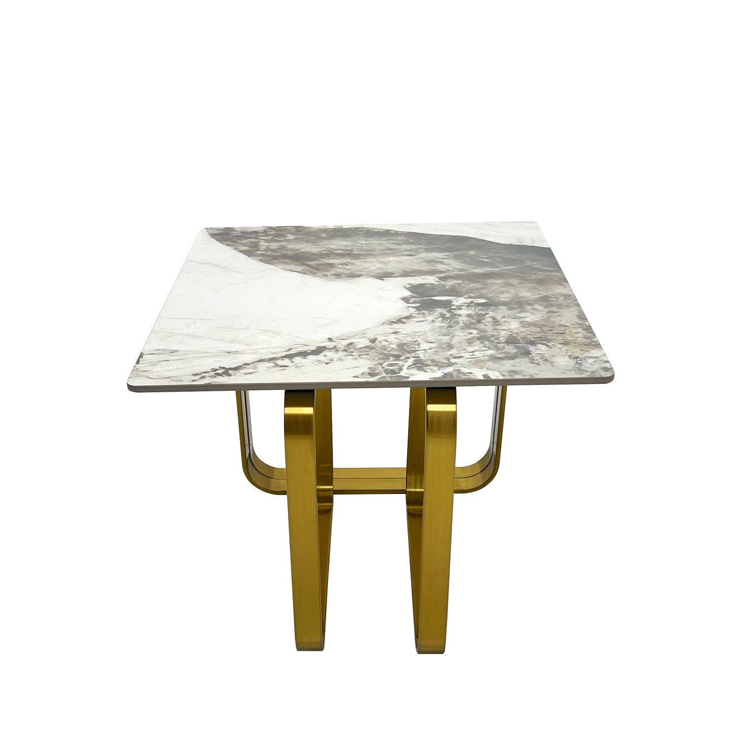 Rectangular End Table With Sintered Stone Top, Gold Metal Frame For Living Room Gold Modern Open Storage Rectangular Sintered Stone,Stainless Steel