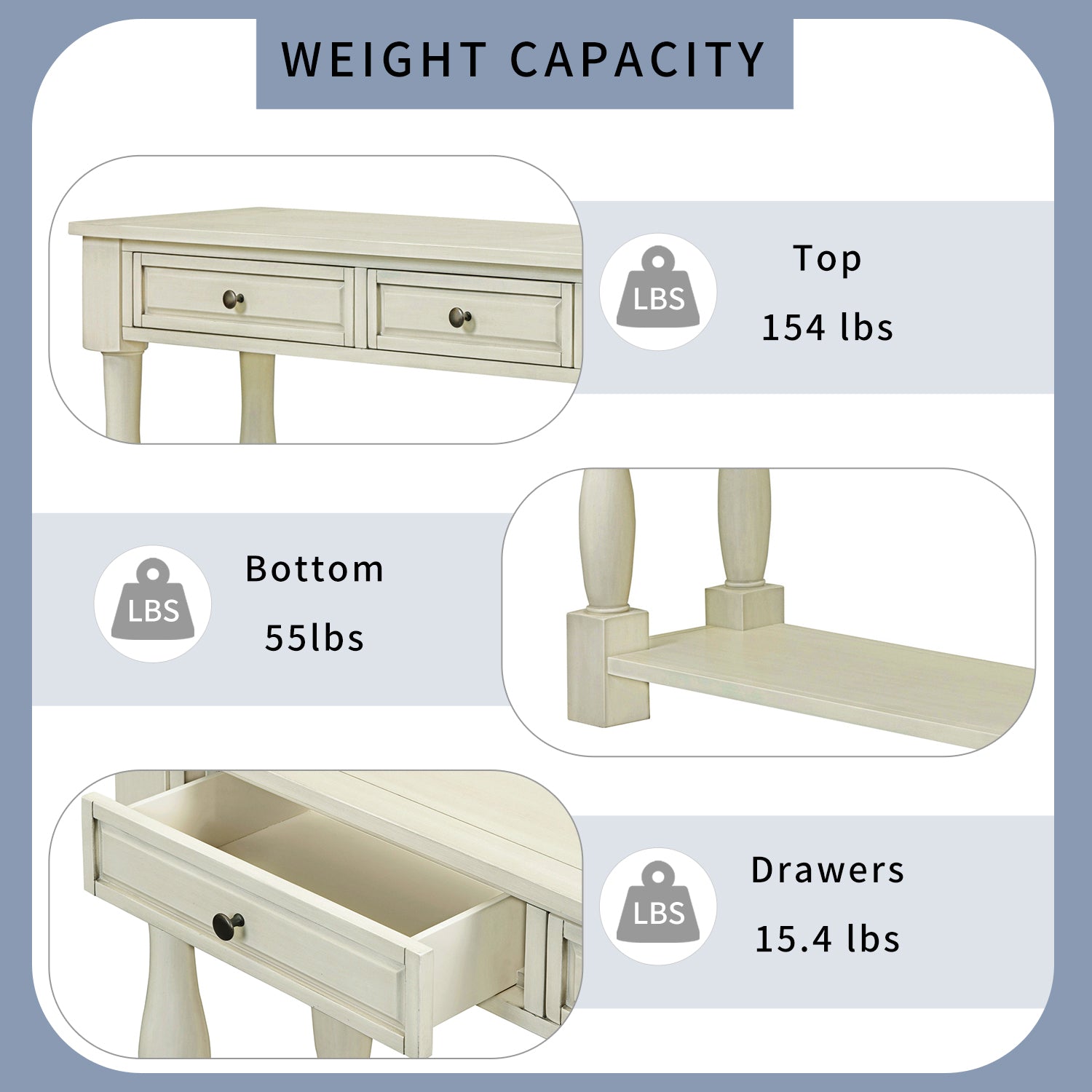 Console Table 63" Long Console Table With Drawers And Shelf For Entryway, Hallway, Living Room Antique White, Old Sku: Wf193795Aak Antique White Solid Wood