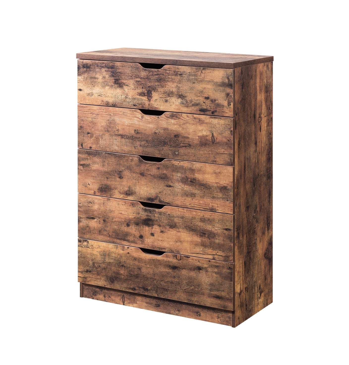 Functional 5 Drawer Chest In Distressed Brown Finish Distressed Brown Mdf