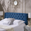 Upholstered Wingback Headboard, Button Tufted Upholstery, Sturdy Structure, Dark Navy Dark Navy Fabric