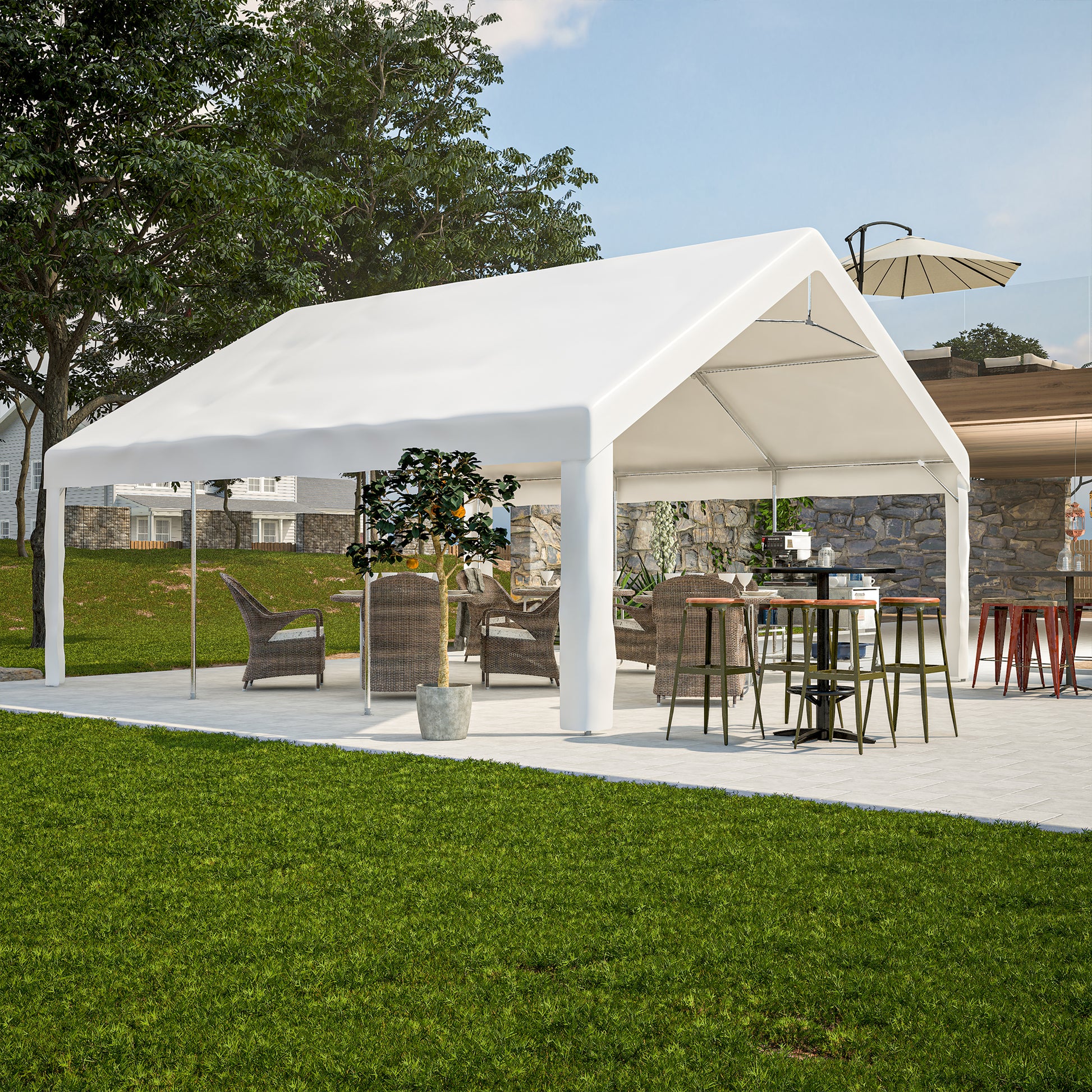 20X20Ft Party Tent Heavy Duty, Large Wedding Event Shelters With 2 Storage Bags & Removable Sidewalls, Outdoor Canopy Gazebo Commercial Tents For Parties Carport Camping Garden Patio White Metal
