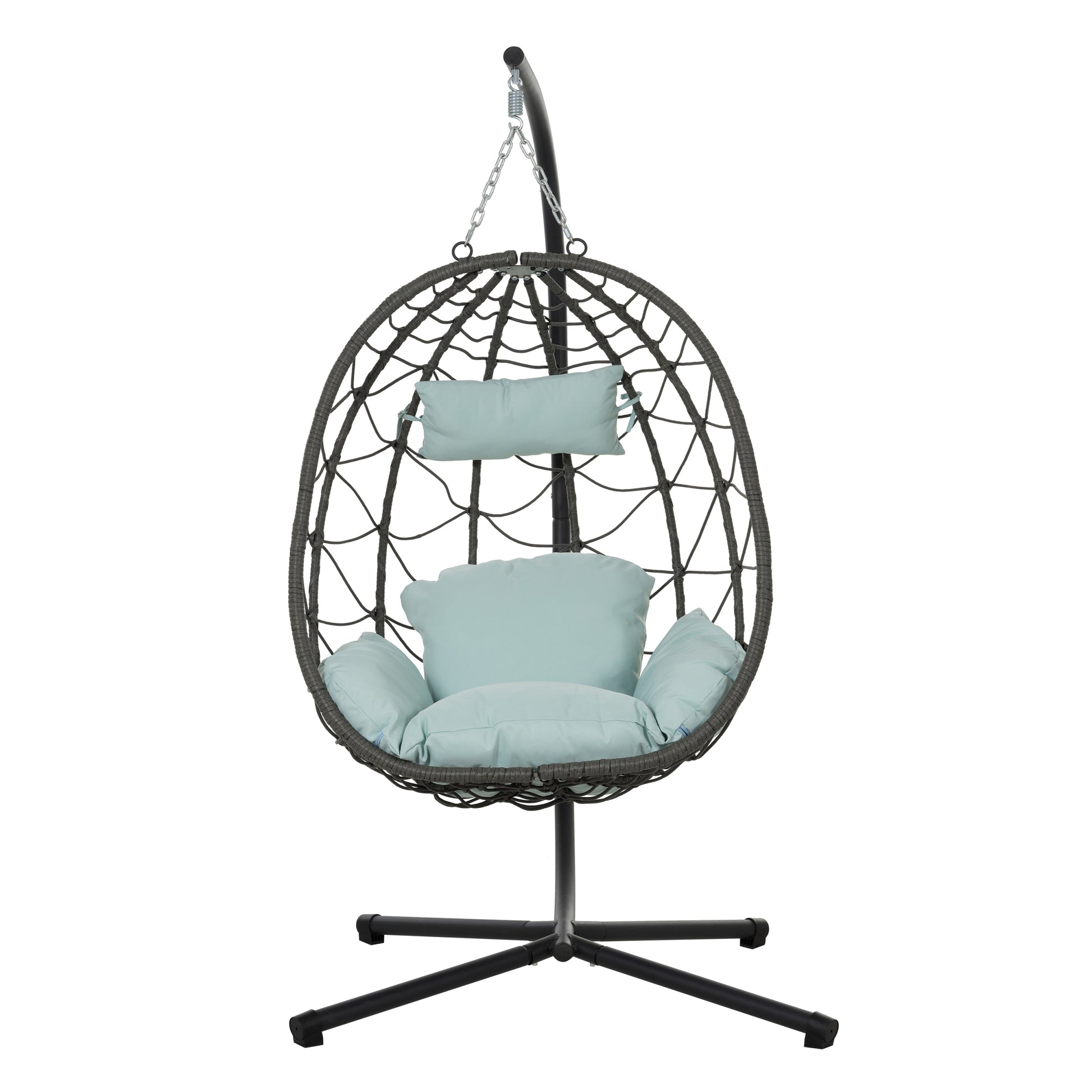Egg Chair With Stand Indoor Outdoor Swing Chair Patio Wicker Hanging Egg Chair Hanging Basket Chair With Stand For Bedroom Living Room Balcony Gray Steel