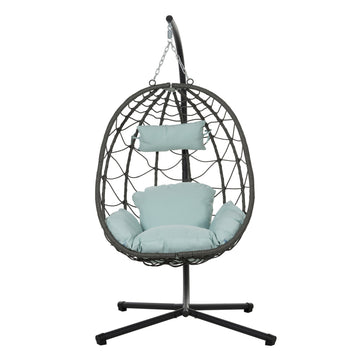 Egg Chair With Stand Indoor Outdoor Swing Chair Patio Wicker Hanging Egg Chair Hanging Basket Chair With Stand For Bedroom Living Room Balcony Gray Steel