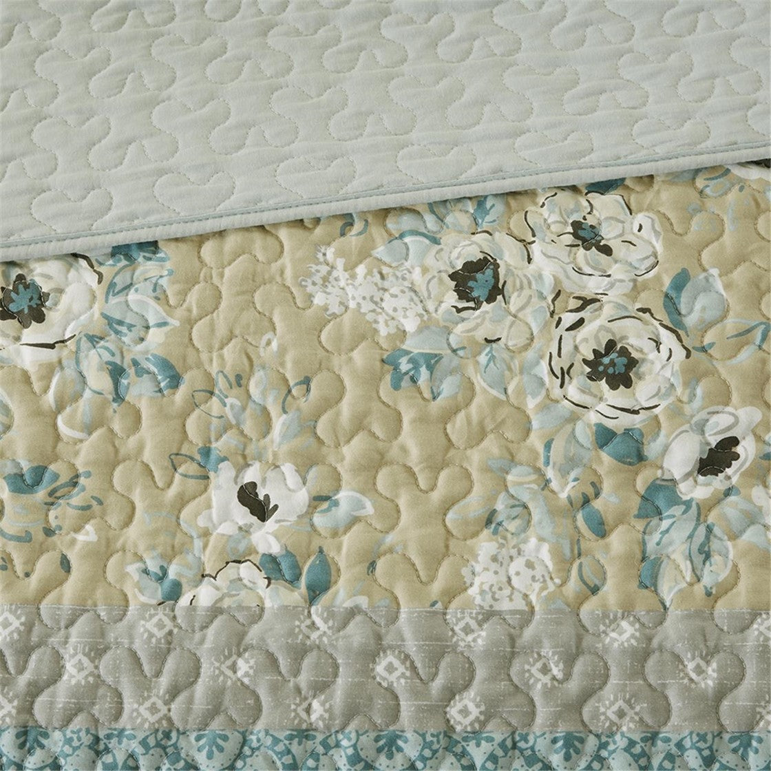 6 Piece Cotton Quilt Set With Throw Pillows Green Full Queen Green Polyester