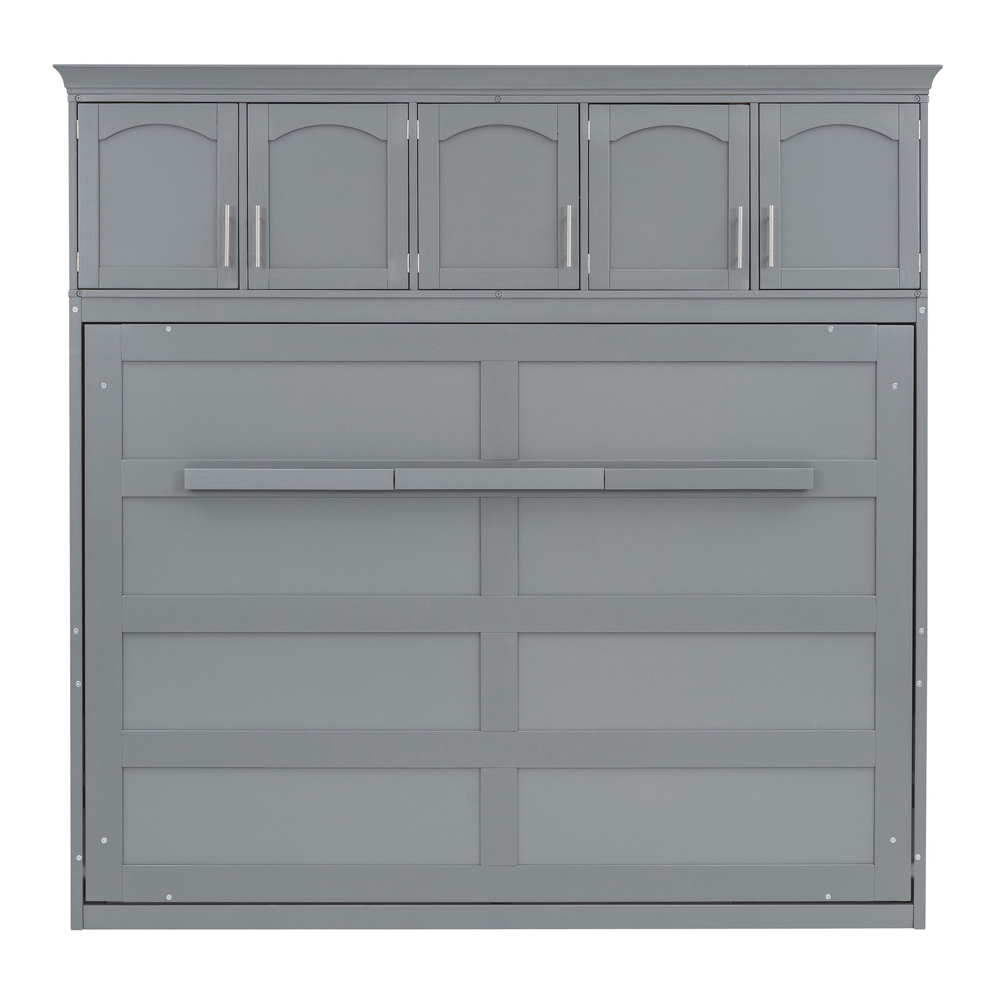 Queen Size Murphy Bed Wall Bed With Top Cabinets,Gray Queen Gray Plywood
