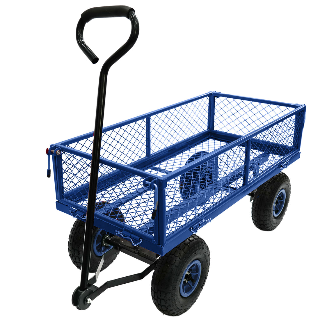 3 Cu. Ft. 300 Lbs. Capacity Removable Sides Metal Steel Mesh Heavy Duty Utility Wagon Outdoor Garden Cart In Blue Blue Steel