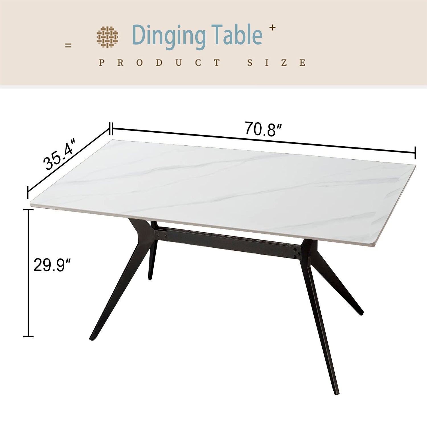 70.9 In Dining Table With Sintered Stone Table Top, Marble Dining Table Modern Kitchen Table For Living Room, Dining Room,Home And Office, White Tab Matte White Seats 6 Dining Room Rectangular Carbon Steel Sintered Stone