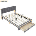 Queen Size Upholstered Platform Bed With A Big Drawer, Gray Box Spring Not Required Queen Gray Wood Bedroom Bed Frame Polyester Upholstered