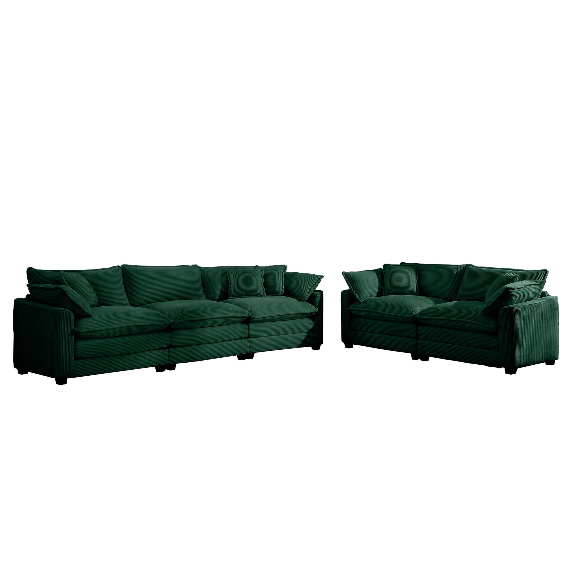 Modern Fabric Living Room Sofa Two Piece Set, Two 2 Seater Sofas With 8 Cushion Upholstery Large Deep Seat Recliner, Green Corduroy Fabric Green Corduroy 5 Seat