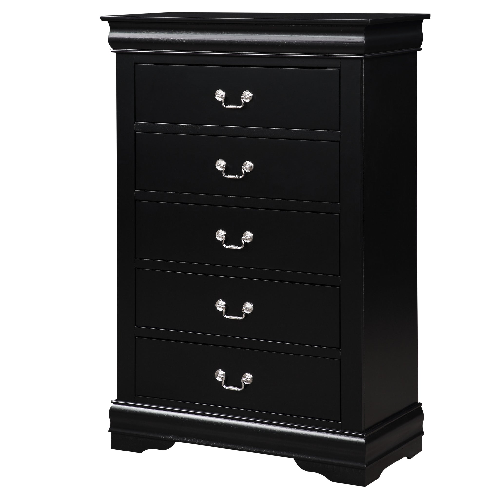 Black 5 Drawer Chest With Metal Handle Black Bedroom Particle Board Mdf