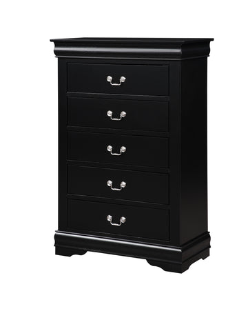 Black 5 Drawer Chest With Metal Handle Black Bedroom Particle Board Mdf