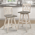 Counter Height Chairs Set Of 2, White Gray 360 Degree Swivel Chair Solid Rubberwood Kitchen Dining Furniture, Divided X Back White Gray Dining Room Rustic Solid Wood