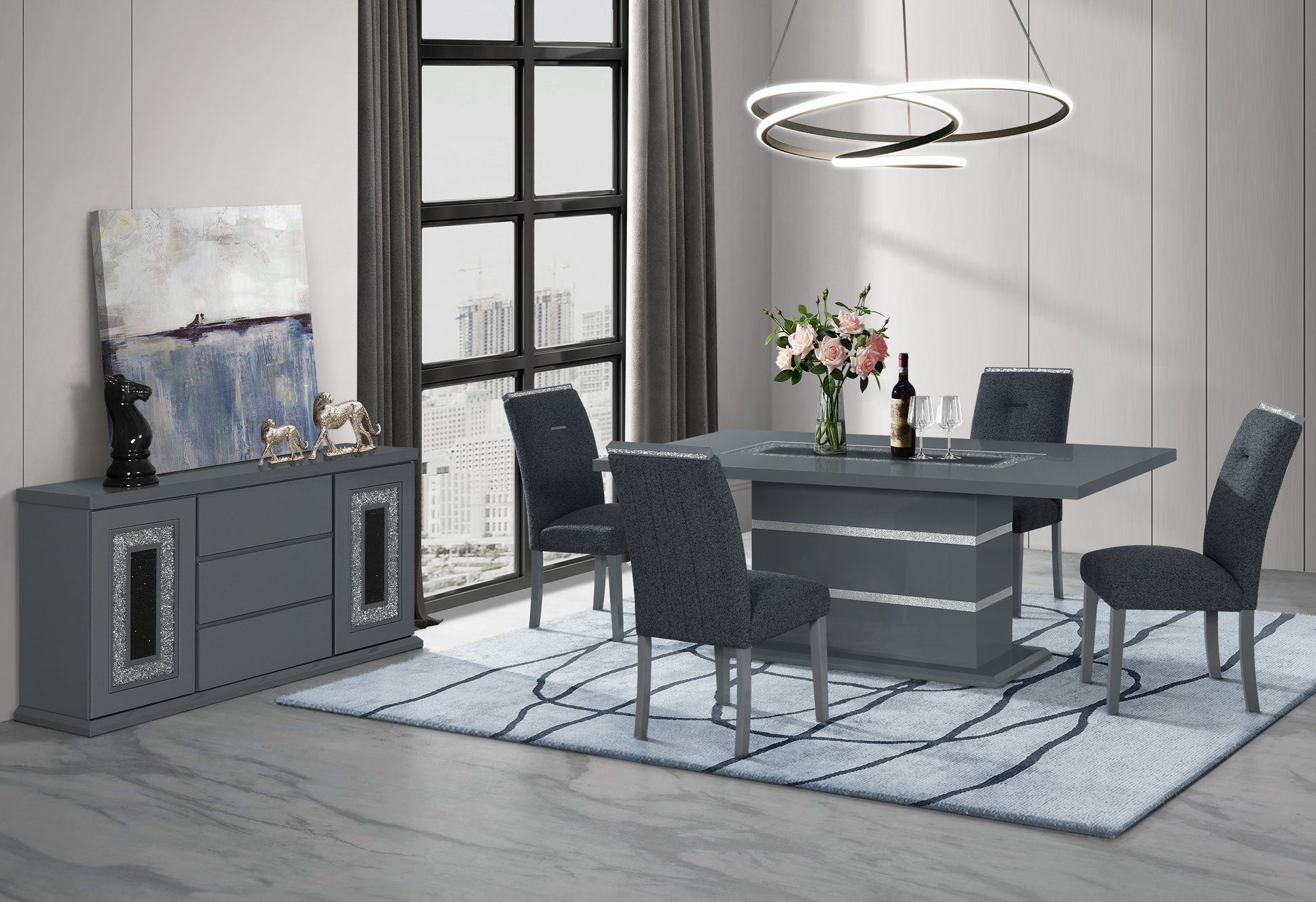 Ariya Dark Grey Dining Table Gray Rubber Wood