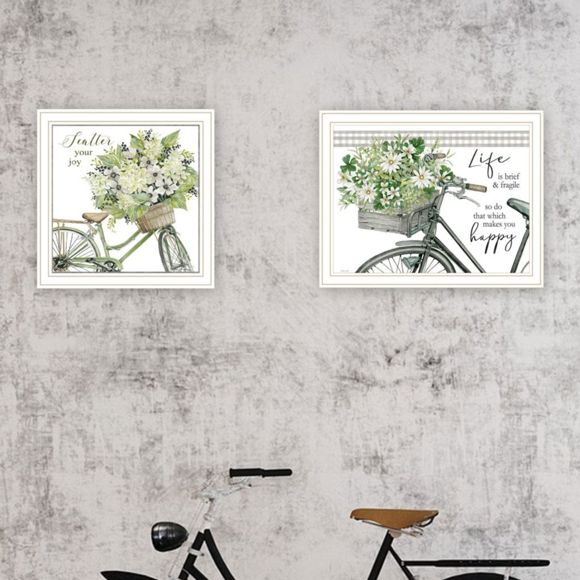 "Get On Your Bike And Scatter Your Joy" Framed Wall Art For Living Room, Wall Art Print For Home Decor, Bedroom Wall Art By Cindy Jacobs Multicolor Wood Paper