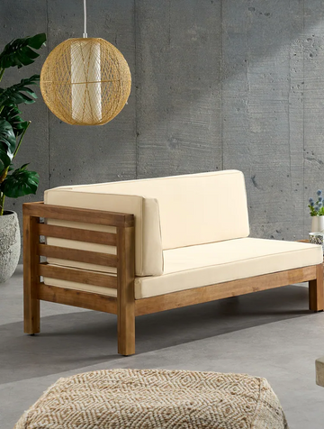 Oana Corner Bench L, Beige Beige Acacia Wood