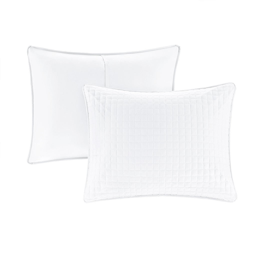 3 Piece Reversible Quilt Set White Full Queen White Polyester