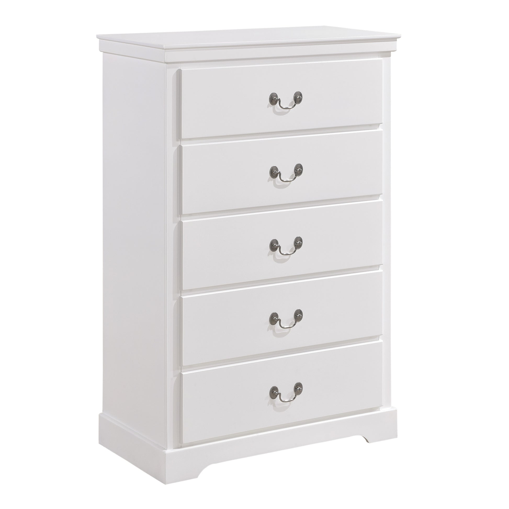 Classic Traditional 1Pc Wooden Chest Of 5 Drawers White Finish Bedroom Furniture White Wood