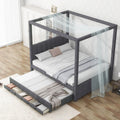 Full Size Upholstery Canopy Platform Bed With Trundle And Three Storage Drawers, Gray Full Gray Upholstered