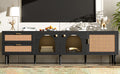 Rattan Tv Stand With 3 Cabinets & 2 Drawers, Rattan Inspired Media Console Table For Tvs Up To 80'', Led Light Entertainment Center, Tv Cabinet For Living Room, Bedroom, Home Theatre Black Primary