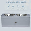 Pawhut Elevated Dog Bowls, Raised Dog Bowl Stand With Storage, 2 Stainless Steel Bowls, Pet Feeding Station For Medium Dogs, Indoor Use, 23.6