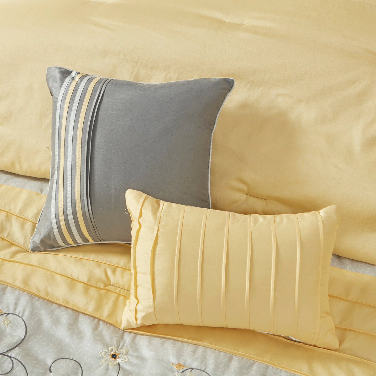 Embroidered 7 Piece Comforter Set Yellow Queen Queen Yellow Polyester