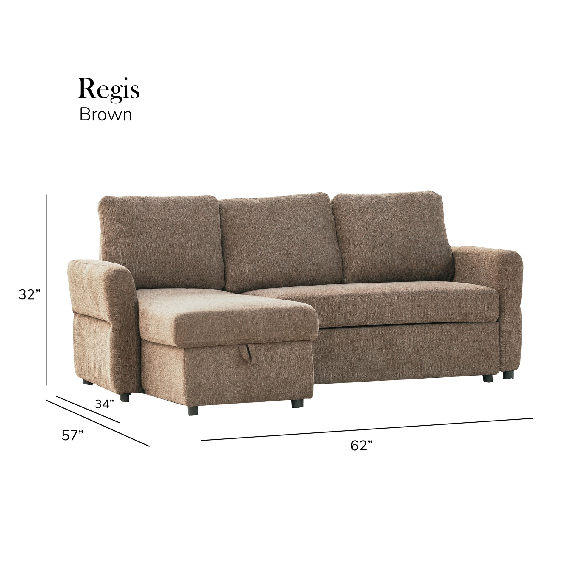 Regis Storage Bed Sectional Coffee Brown Microsuede 3 Seat