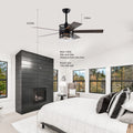 52 Inch 5 Blade Lighted Ceiling Fan With Remote Controlglass Shade Optional Remote Matte Black Matte Black American Design,American Traditional,Classic,Contemporary,Farmhouse Plywood Metal