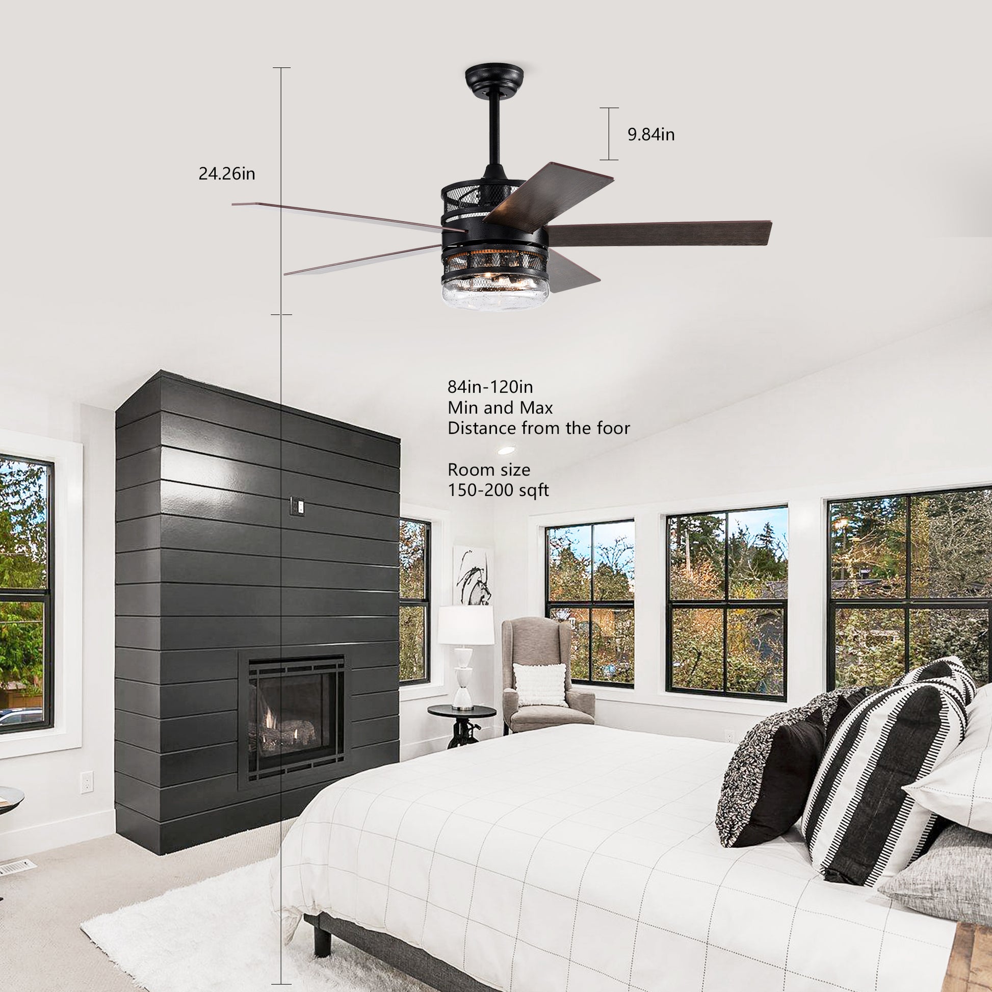 52 Inch 5 Blade Lighted Ceiling Fan With Remote Controlglass Shade Optional Remote Matte Black Matte Black American Design,American Traditional,Classic,Contemporary,Farmhouse Plywood Metal