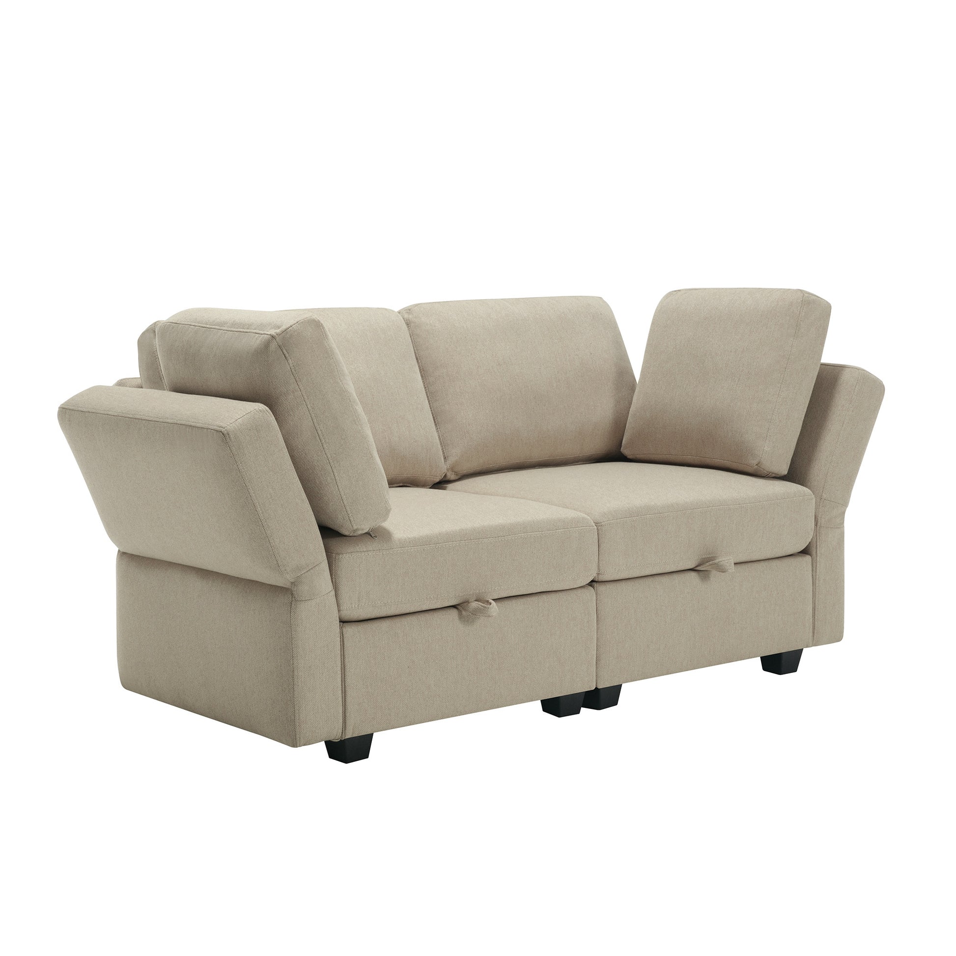 Living Room Sofa Set With 3 Seat Couch And 2 Seat Loveseat, Hidden Storage Under Seat, Soft Back Cushions And Arm Cushionsadjustable Arms And Backs Beige Beige Polyester 5 Seat