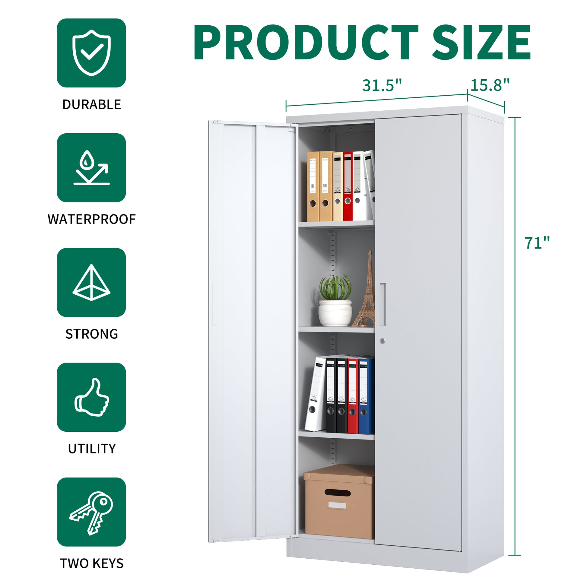 71"H Metal Garage Storage Cabinet, White Tool Steel Locking Cabinet With Doors And 3 Adjustable Shelves, Tall Cabinets For Garage Storage Systems Lockable File Cabinet For Home Office,Classroom,Pantry Filing Cabinets 3 4 Shelves White Office Adjustable