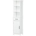 Kleankin Slim Bathroom Storage Cabinet, Tall Bathroom Cabinet, Linen Tower With 3 Open Shelves, Drawer, Recessed Door And Adjustable Shelf, White White Mdf