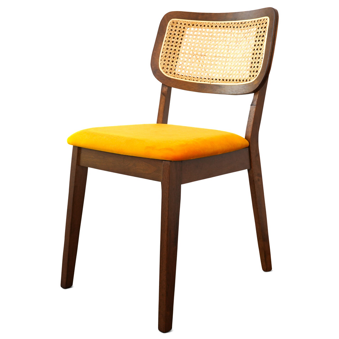 Kaden Orange Velvet Dining Chair Set Of 2 Solid Brown,Light Brown,Rustic,Yellow Brown Dining Room Foam Wipe Clean Mid Century Modern Dining Chairs 1 Foam Solid Wood,Velvet,Wicker