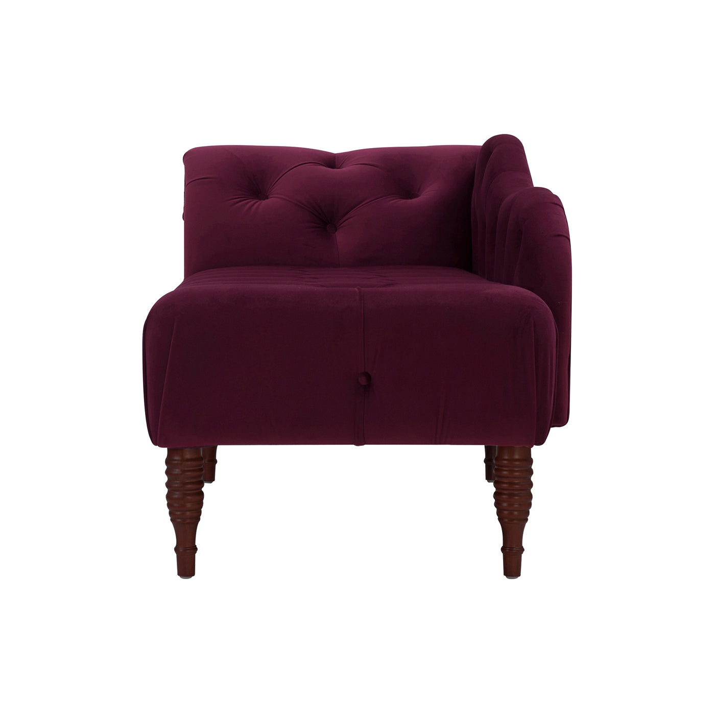 Samuel Tufted Roll Arm Chaise Lounge, Burdy Velvet Burgundy Foam Velvet