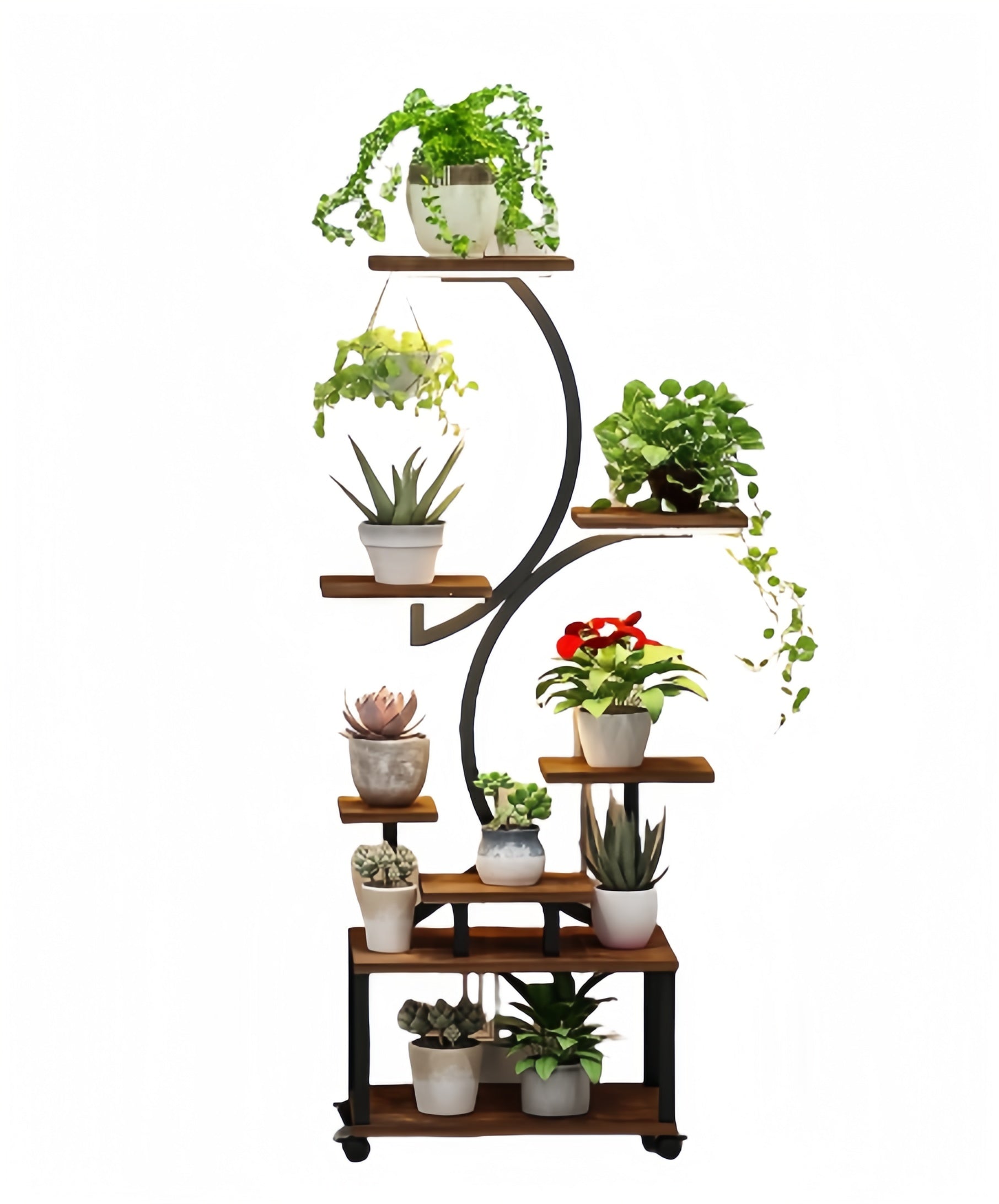 Plant Stand Indoor With Grow Lights, 8 Tiered Indoor Plant Shelf, 61" Tall Plant Stand For Indoor Plants Multiple, Metal Plant Flower Holder Stand, S Shaped Plant Rack For Home, Patio Black Black